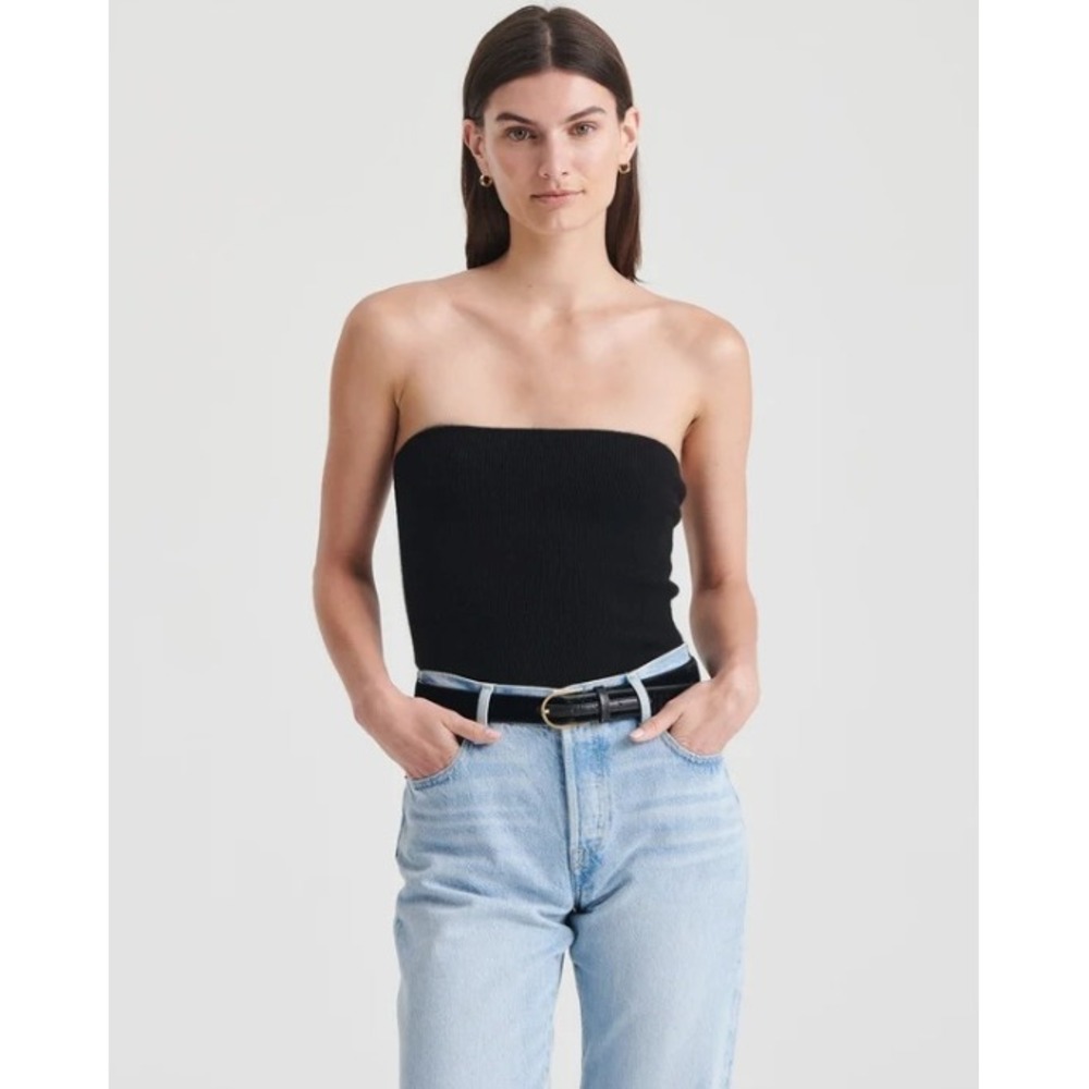 NWT NAADAM Cashmere Ribbed Tube Top Women's S Black Luxury Minimalist Strapless